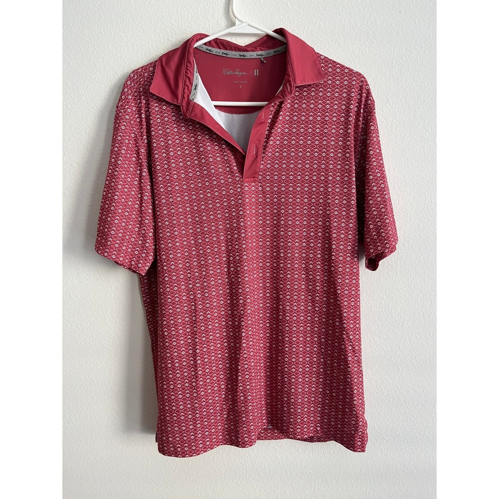 Walter‎ Hagen 11 Mens Small Red Geometric Diamond Print Performance Golf Polo